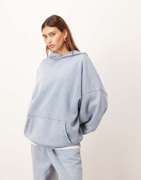 ARRANGE premium acid wash hoodie in soft blue - view 1