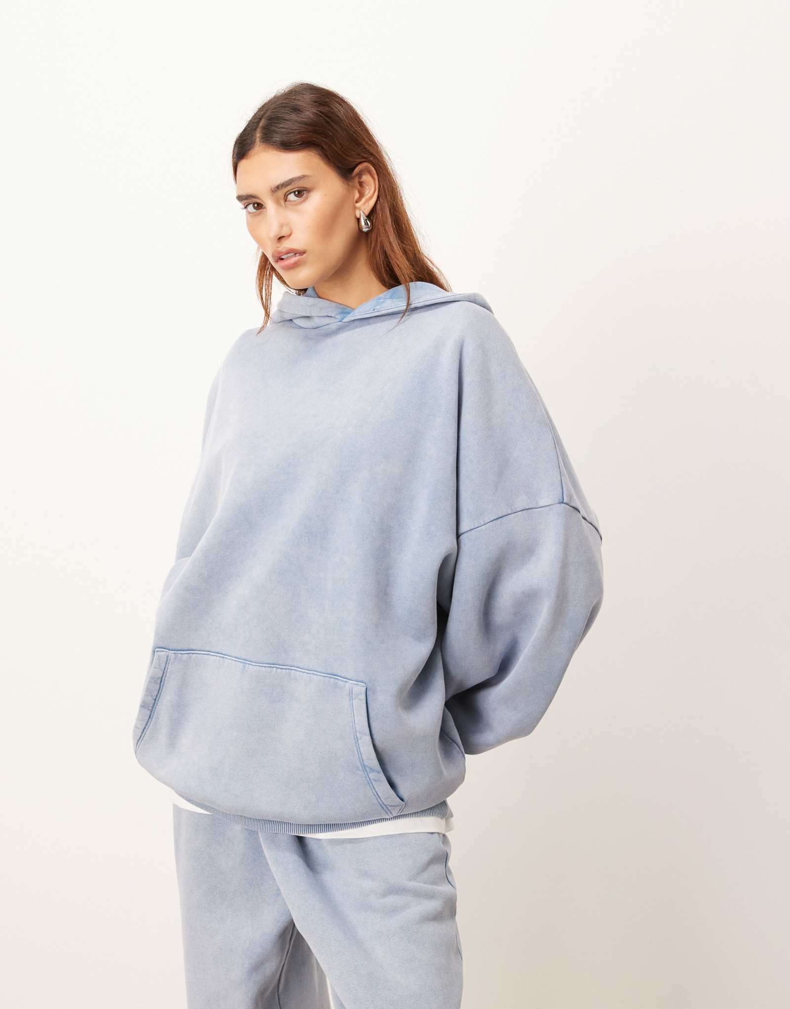 ОФОРМИТЕ толстовку с капюшоном для кислотной стирки премиум-класса нежно-синего цвета