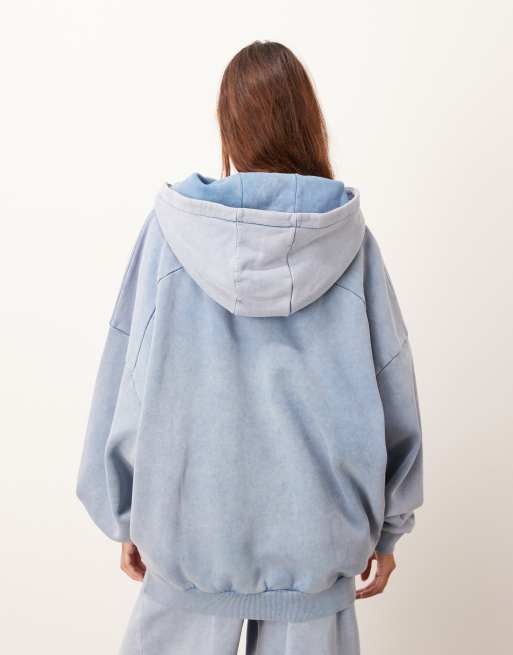 ARRANGE premium acid wash hoodie in soft blue, 4 of 4
