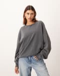 [ARRANGE] ARRANGE premium acid wash oversized jumper in charcoal-Grey S Charcoal