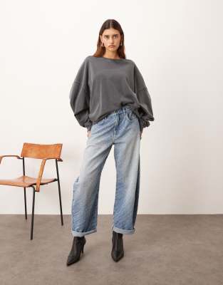 Arrange Premium Acid Wash Oversized Sweater In Gray