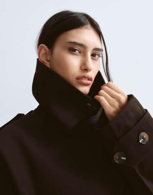 ARRANGE premium belted funnel neck trench coat in chocolate, 2 of 4