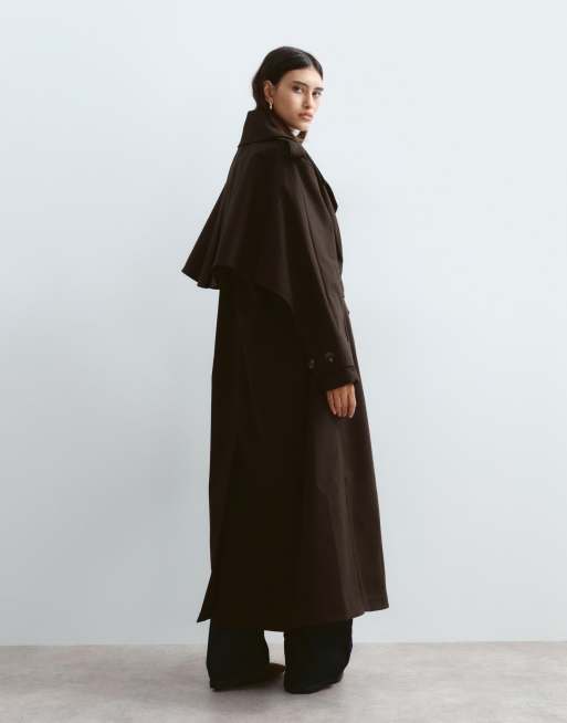 ARRANGE premium belted funnel neck trench coat in chocolate, 4 of 4