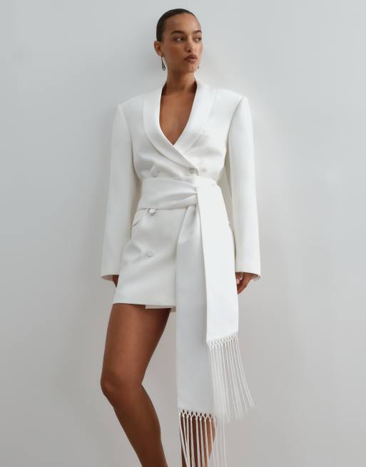 ARRANGE premium blazer dress with fringe belt in ivory, 2 of 5