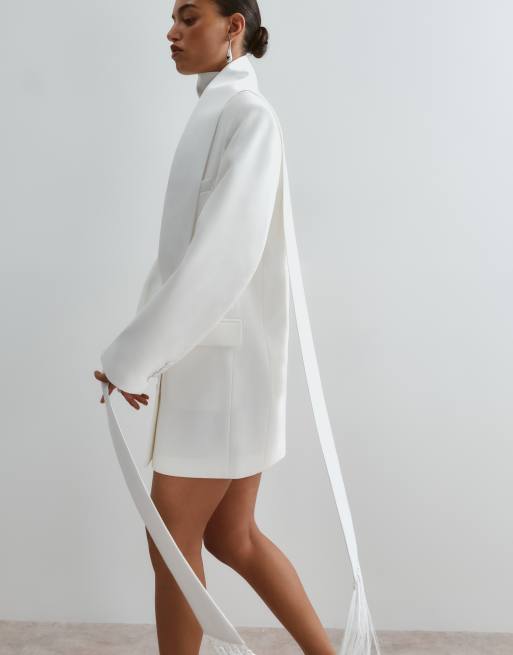 ARRANGE premium blazer dress with fringe belt in ivory, 3 of 5