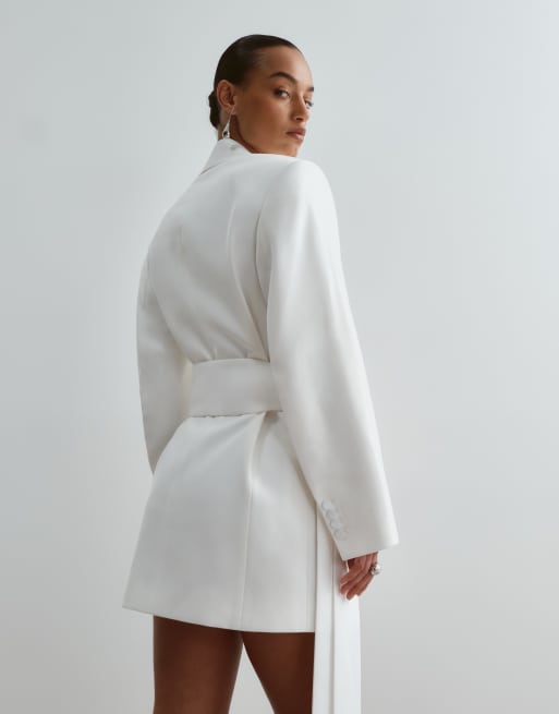 ARRANGE premium blazer dress with fringe belt in ivory, 4 of 5