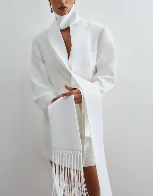 ARRANGE premium blazer dress with fringe belt in ivory, 5 of 5