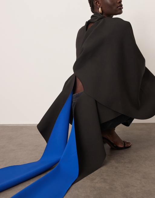 ARRANGE premium bonded crepe drape top in black contrast