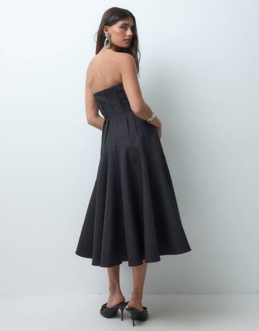 ARRANGE premium clean structured bandeau midi dress in black, 4 of 5