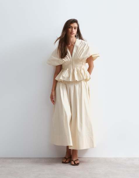 ARRANGE premium cotton cinched waist top and maxi skirt co-ord in stone - view 1