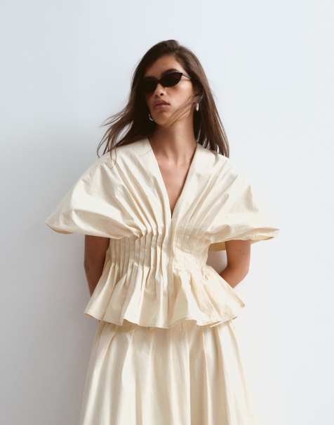 ARRANGE premium cotton cinched waist top in stone - part of a set - view 1