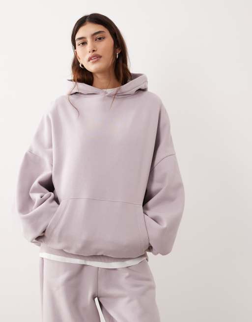 ARRANGE Premium – Jasnoliliowy gruby zestaw: joggersy ze ściągaczami i bluza oversize z kapturem, 3 z 3