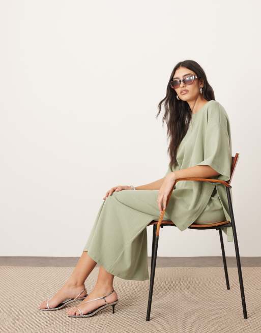 ARRANGE premium heavy weight textured jersey column maxi skirt co-ord in pistachio, 5 of 5