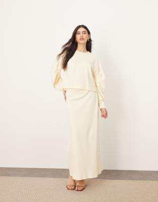 premium heavy weight textured jersey column maxi skirt in buttermilk - part of a set-Yellow