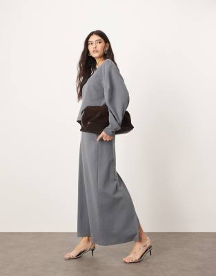 premium heavy weight textured jersey column maxi skirt in charcoal - part of a set-Gray