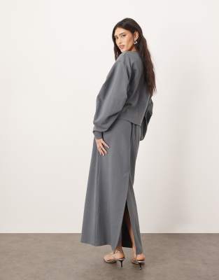 Arrange Premium Heavy Weight Textured Jersey Column Maxi Skirt In Gray