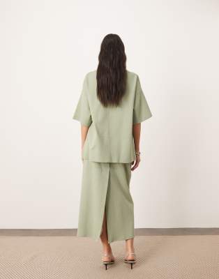 Arrange Premium Heavy Weight Textured Jersey Column Maxi Skirt In Green