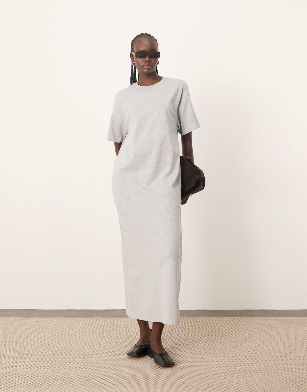 ARRANGE premium heavyweight t shirt midi dress in grey marl