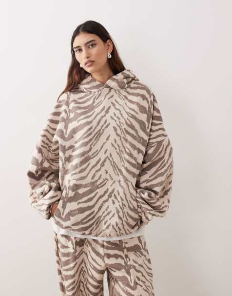 ARRANGE - Premium - Kraftig oversized hættetrøje med neutralt zebraprint - view 1