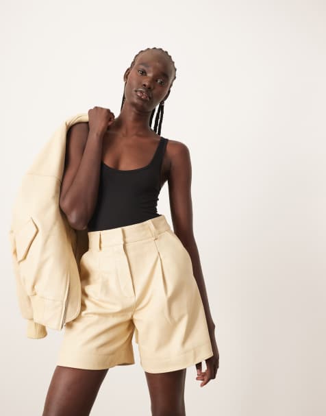 ARRANGE premium leather city shorts in buttermilk - part of a set - view 1