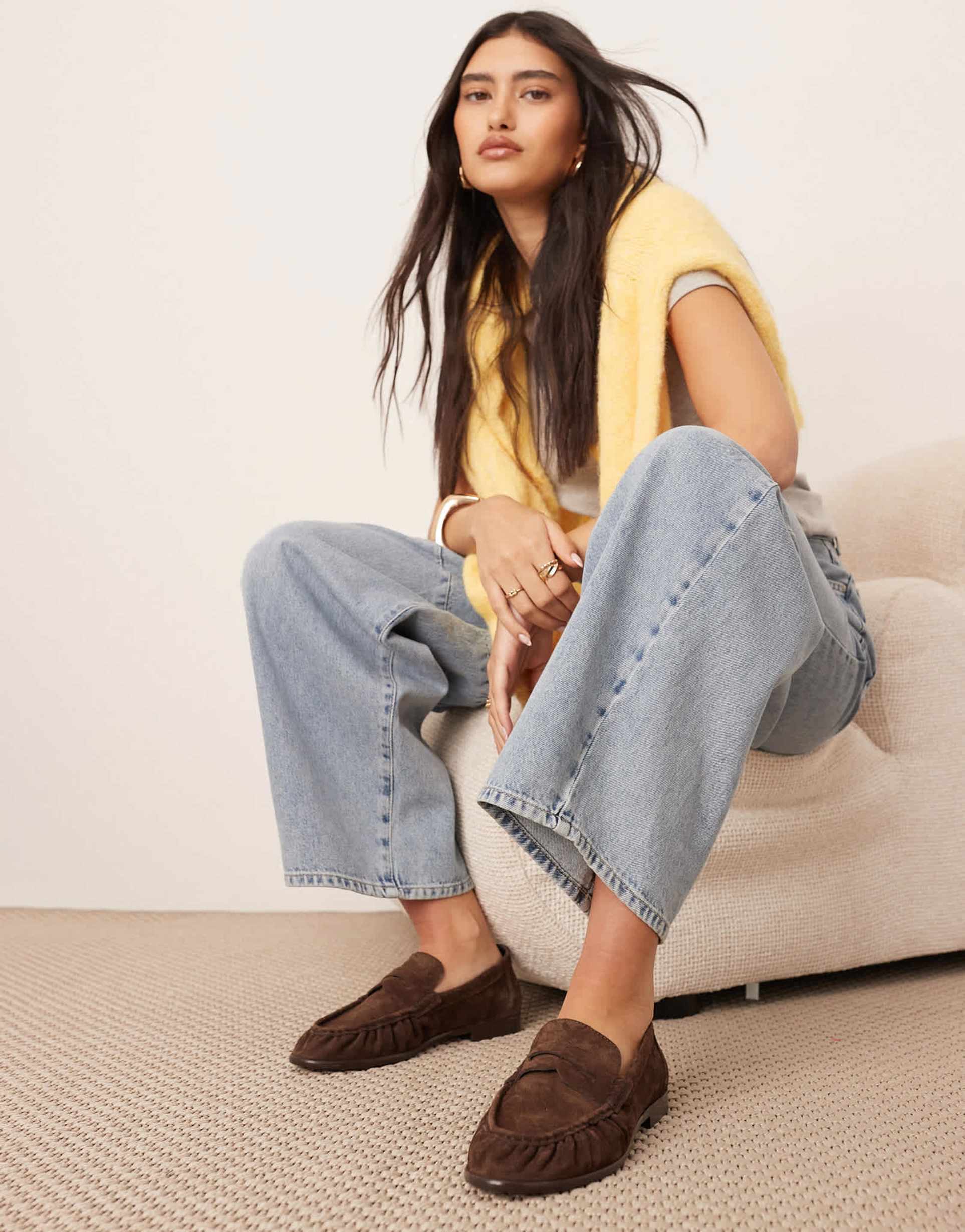 arrange premium leather loafers in brown suede