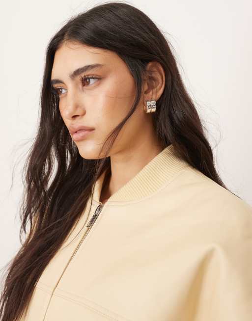 ARRANGE premium leather oversized bomber jacket in buttermilk - part of a set