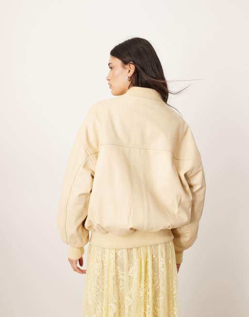 ARRANGE premium leather oversized bomber jacket in buttermilk - part of a set