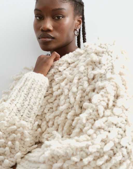 ARRANGE premium loopy knitted sweater in cream, 3 of 5