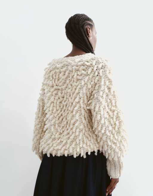 ARRANGE premium loopy knitted sweater in cream, 4 of 5