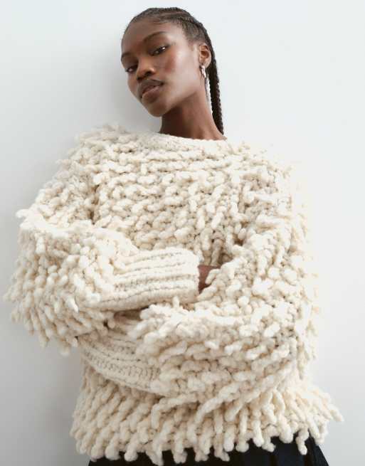 ARRANGE premium loopy knitted sweater in cream, 5 of 5