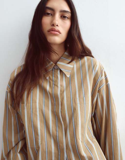 ARRANGE Premium Oversize-Hemd in Stein-Streifen, 4 von 5