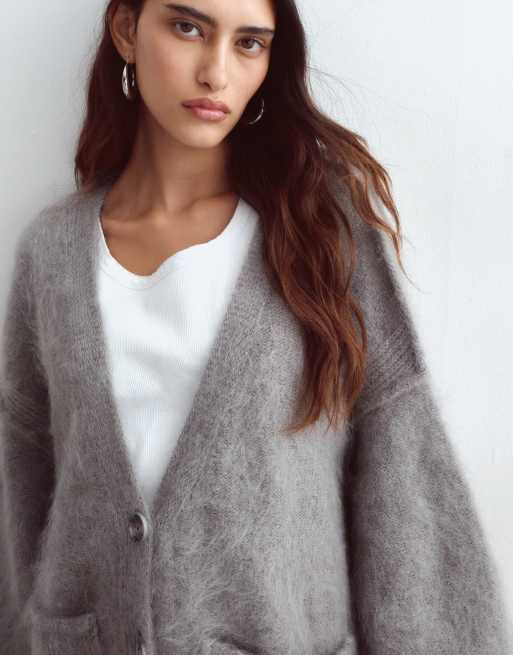 ARRANGE premium oversize kardigan z dużą zawartością moheru w kolorze szarym, 3 z 4