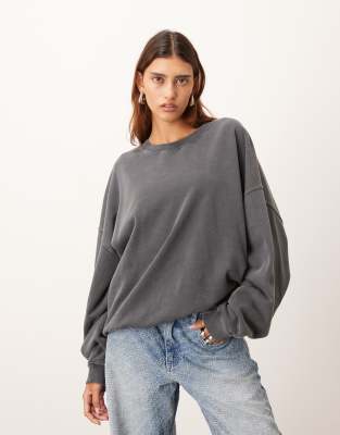 ARRANGE - Premium - Oversize-Pullover in Anthrazit mit Acid-Waschung-Grau