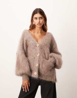 ARRANGE - Premium - Oversize-Strickjacke in Taupe aus Mohair-Brown