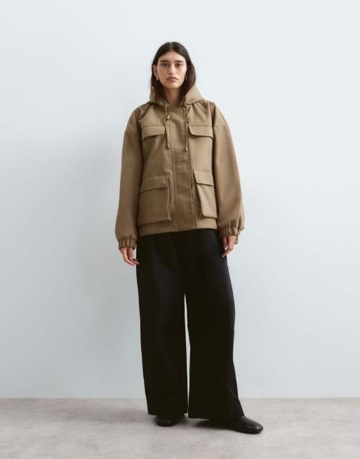 ARRANGE premium oversized cargo jacket in khaki, 3 of 4