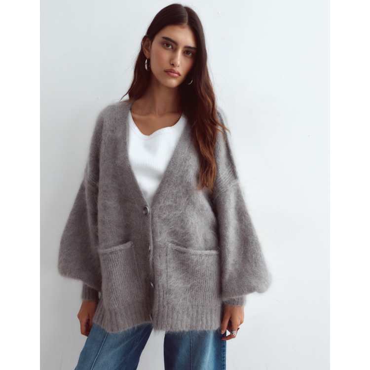 ARRANGE premium oversized mohair rich cardigan in gray | ASOS