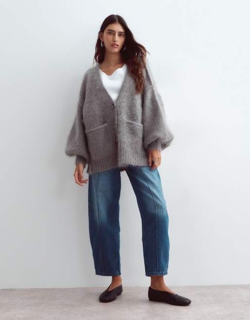 ARRANGE premium oversized mohair rich cardigan in gray, 2 of 4