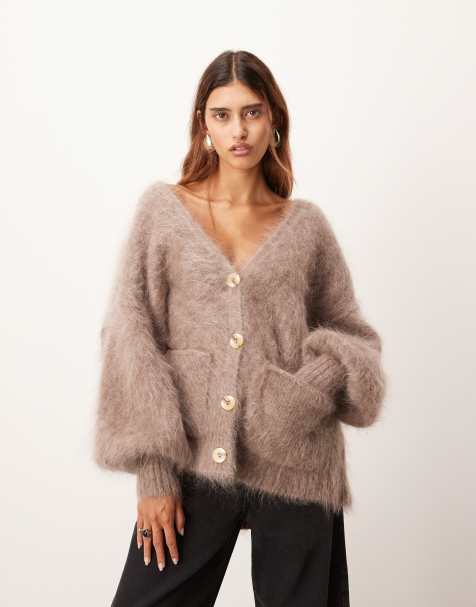 ARRANGE premium oversized mohair rich cardigan in taupe - view 1