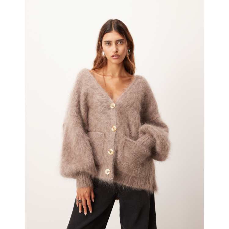 ARRANGE premium oversized mohair rich cardigan in taupe | ASOS