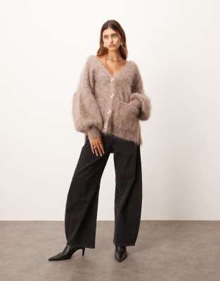 Arrange Premium Oversized Mohair Rich Cardigan In Brown