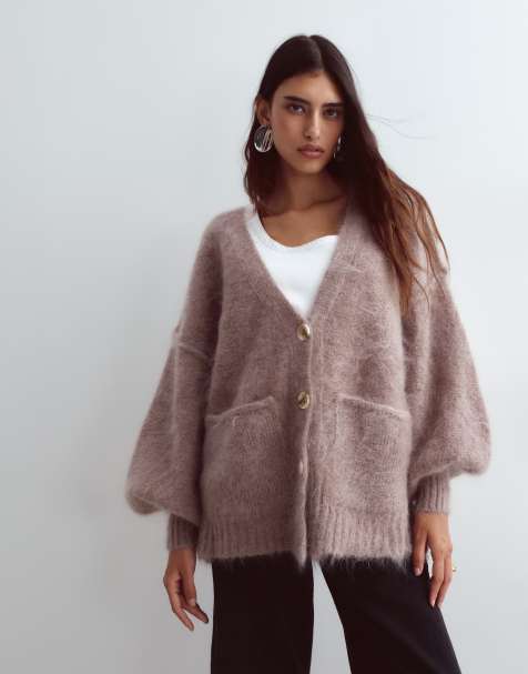 ARRANGE premium oversized mohair rich cardigan in taupe - view 1