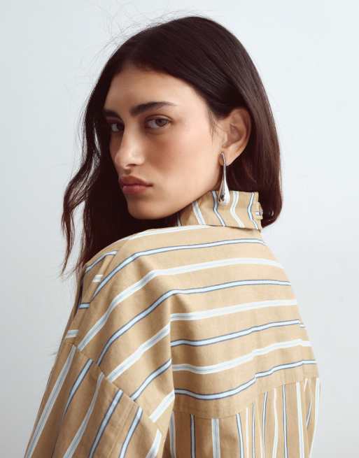 ARRANGE premium oversized overhemd met krijtstreep in steenkleur, 2 van 5