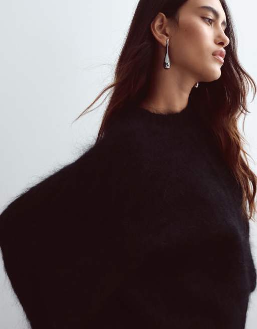 ARRANGE premium oversized round neck mohair sweater in black, 2 of 4