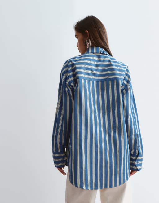 ARRANGE premium oversized shirt in blue stripe, 4 of 4