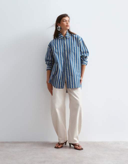 ARRANGE premium oversized shirt in blue striped print, 2 of 4