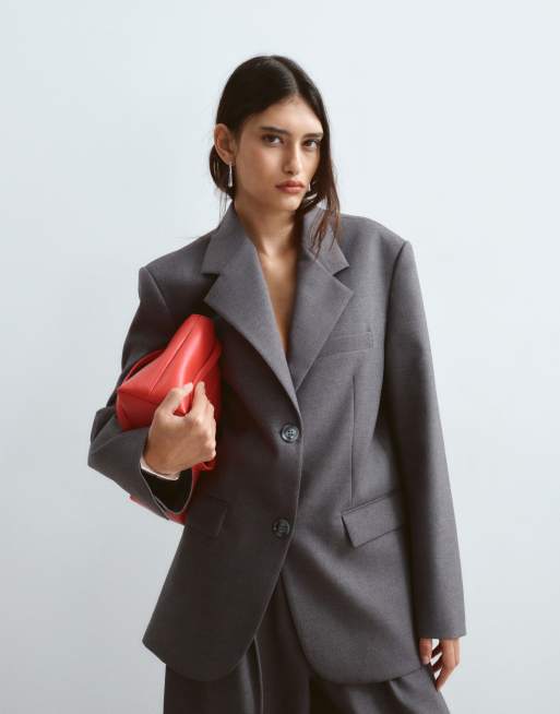 ARRANGE premium oversized wool blazer with contrast stripe lining and Spence tailored trouser in grey, 3 of 3