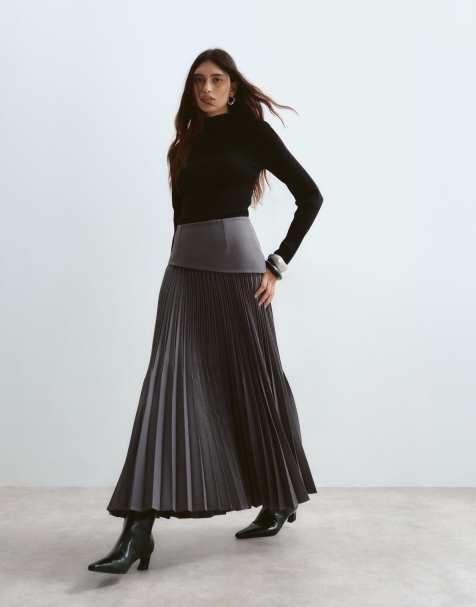 ARRANGE premium pleated tailored maxi skirt in charcoal - view 1