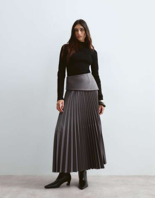 ARRANGE premium pleated tailored maxi skirt in charcoal, 2 of 5