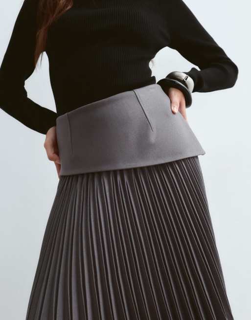 ARRANGE premium pleated tailored maxi skirt in charcoal, 3 of 5