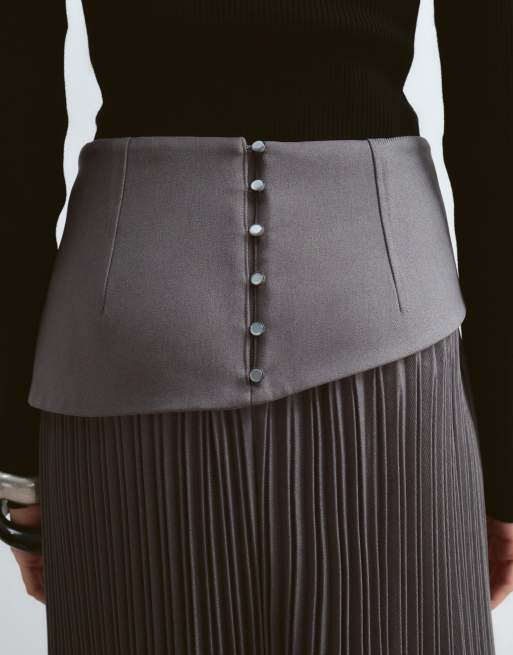 ARRANGE premium pleated tailored maxi skirt in charcoal, 4 of 5